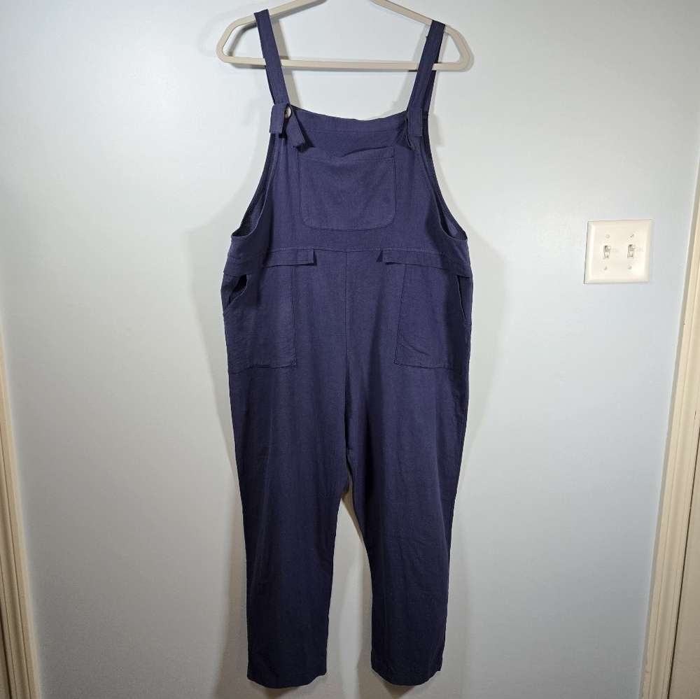 Navy‎ Cotton Linen Overalls Adjustable Strap Overalls Women’s Size Large
